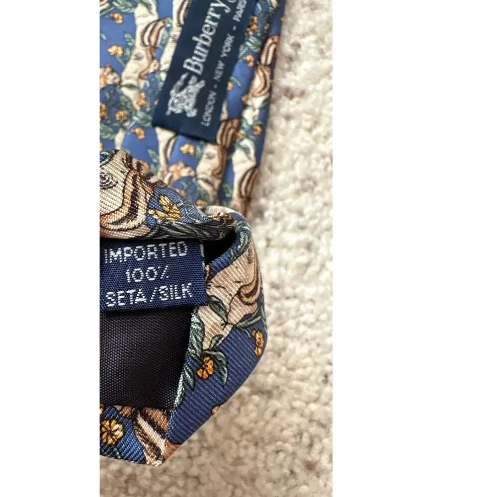 Vintage Burberrys Silk Necktie Blue Chipmunk Novelty Print Tie